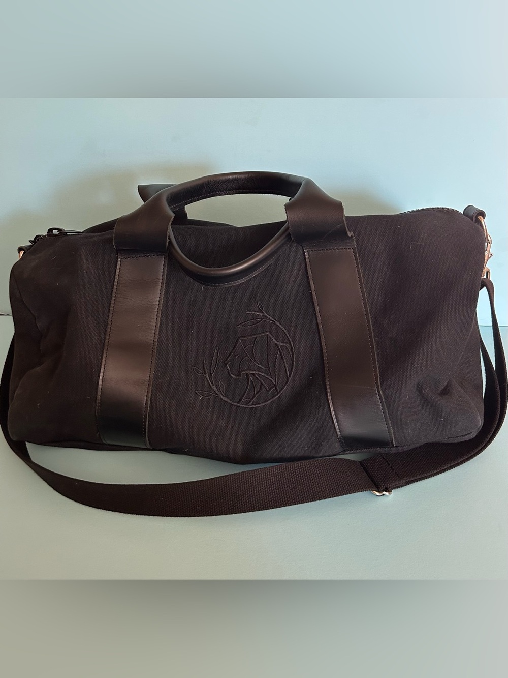Jack & Mulligan Black Canvas Duffel Bag with Leather Trim - Unbranded